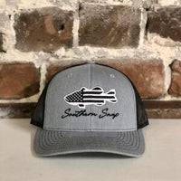 Southern Snap American Flag Bass Embroidered Hat Black and White