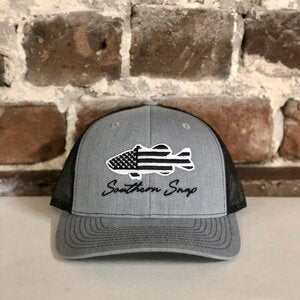 Southern Snap American Flag Bass Embroidered Hat Black and White