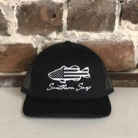 Southern Snap American Flag Bass Embroidered Hat Black and White